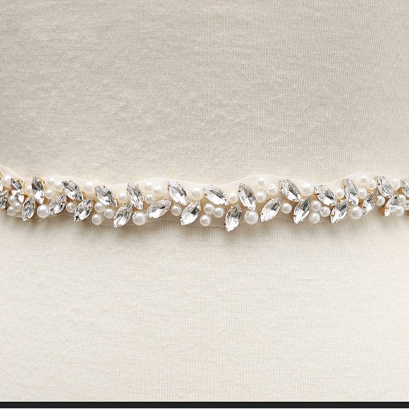 Rhinestone and Pearl Wedding Bridesmaid Bride Belt 34” with Clasp - Picture 2 of 6